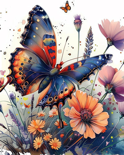 Beau Papillon dans les Fleurs Broderie Diamant