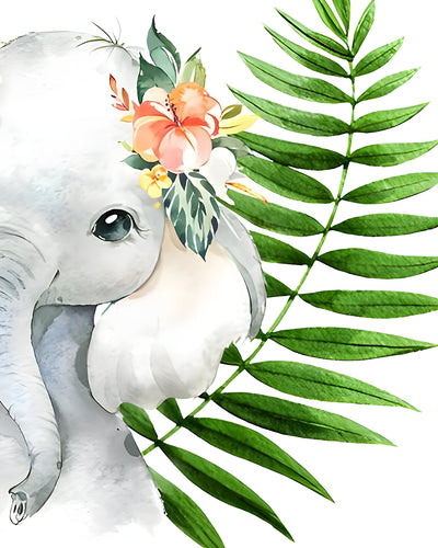Bébé elephant et Feuille Broderie Diamant