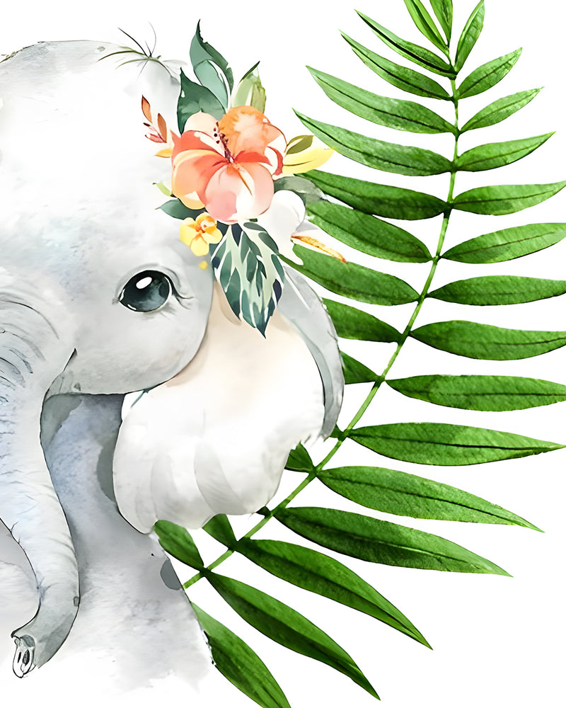 Bébé elephant et Feuille Broderie Diamant
