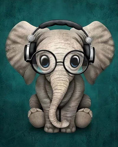 Bébé elephant portant des Lunettes et un Casque Broderie Diamant