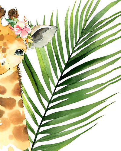 Bébé Girafe et Feuille Broderie Diamant