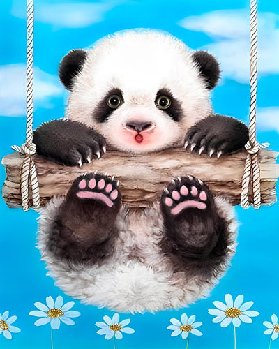 Bébé Panda sur la Balancoire Broderie Diamant