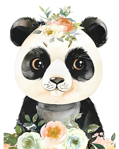 Bébé Panda Tenant des Fleurs Broderie Diamant