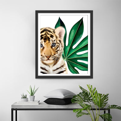 Bébé Tigre et Feuille Broderie Diamant