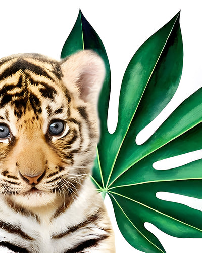 Bébé Tigre et Feuille Broderie Diamant