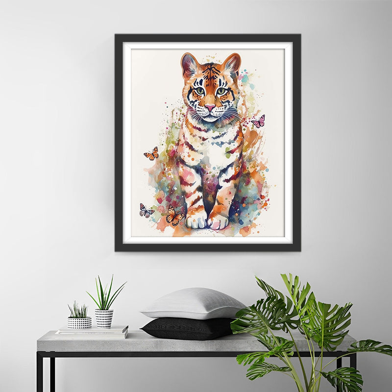 Bébé Tigre et Papillons Broderie Diamant