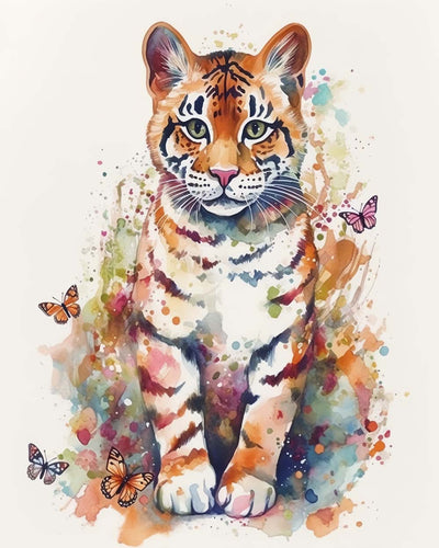 Bébé Tigre et Papillons Broderie Diamant