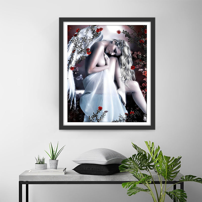Bel Ange et Roses Rouges Broderie Diamant