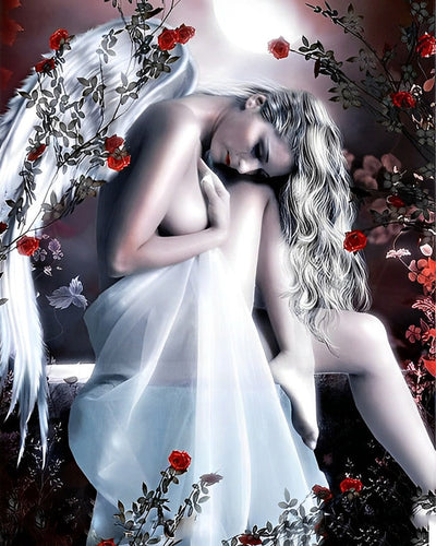 Bel Ange et Roses Rouges Broderie Diamant