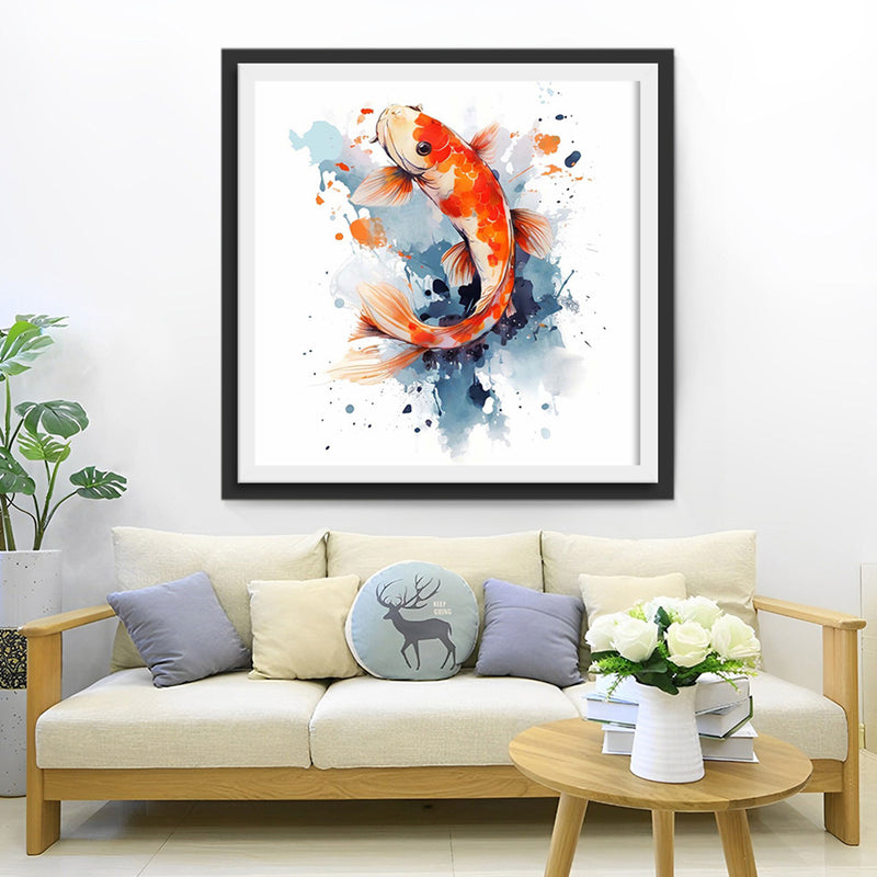 Belle Carpe Koi à l’Encre Rouge Broderie Diamant