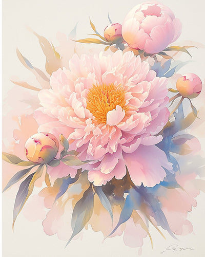 Belles Pivoines Roses Broderie Diamant