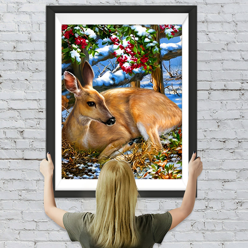 Biche et Fruits Rouges Broderie Diamant