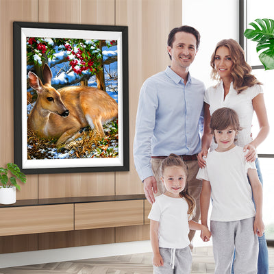 Biche et Fruits Rouges Broderie Diamant