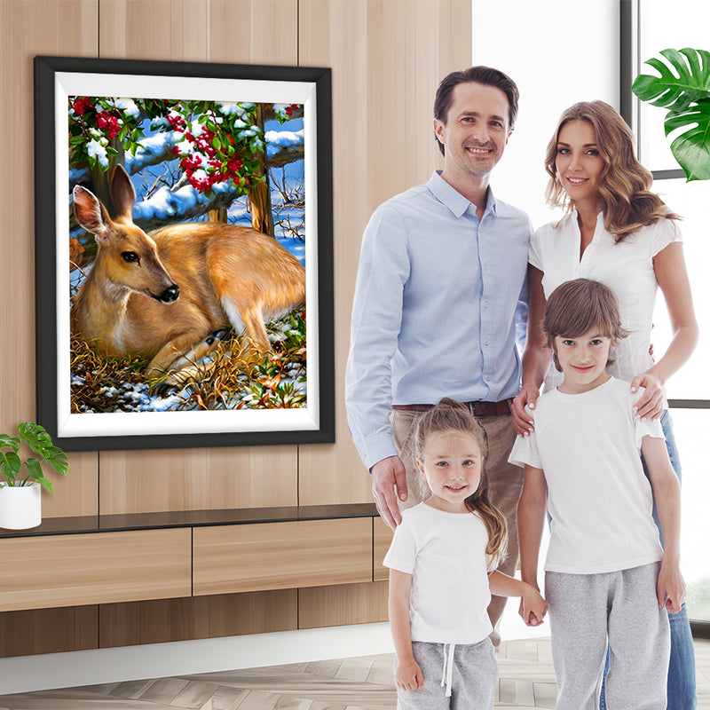 Biche et Fruits Rouges Broderie Diamant