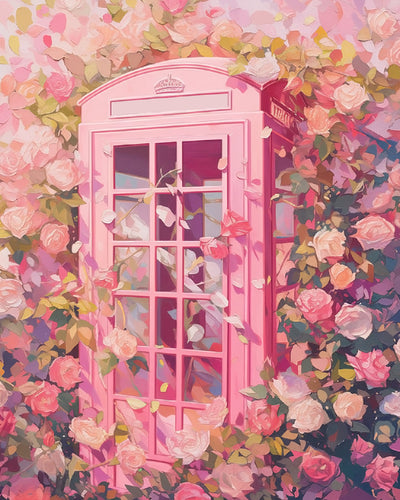 Boîte Téléphonique Rose et Fleurs Broderie Diamant