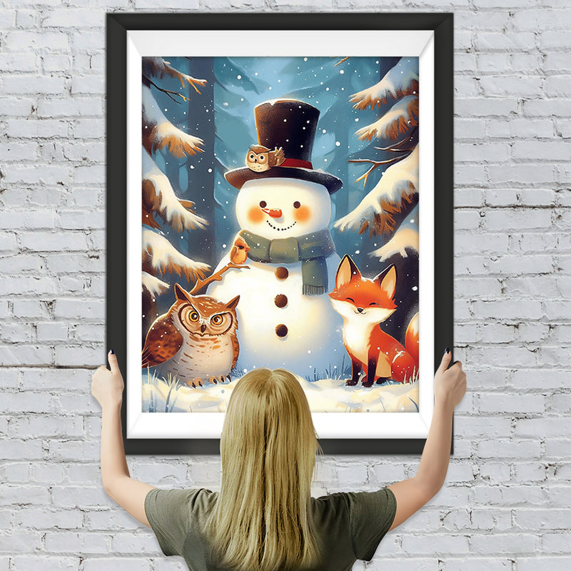 Bonhomme de Neige de Noël Hibou Renard Broderie Diamant