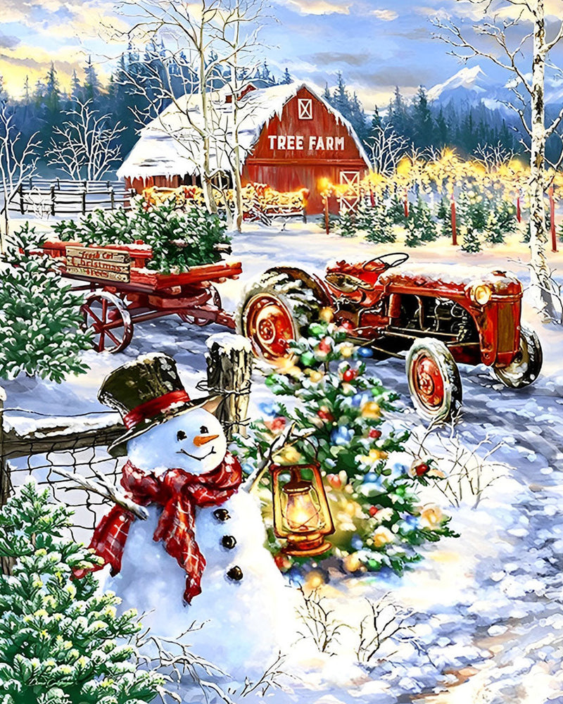 Bonhomme de Neige et Tracteur dans une Ferme d&