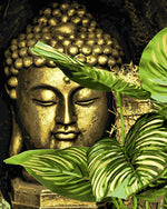 Bouddha Doré et Feuilles Vertes Broderie Diamant