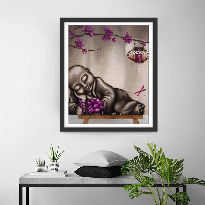 Bouddha Endormi et Lotus Violet Broderie Diamant
