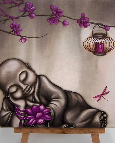 Bouddha Endormi et Lotus Violet Broderie Diamant