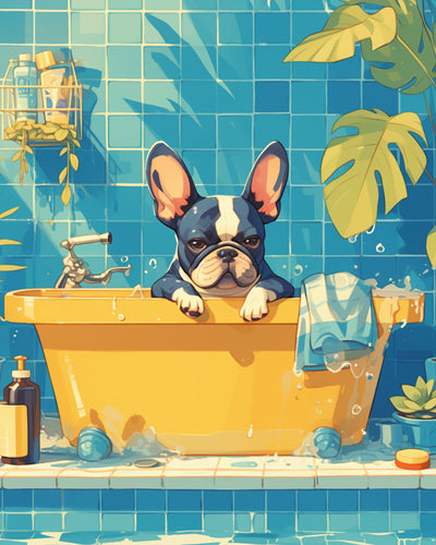 Bouledogue dans la Baignoire Broderie Diamant