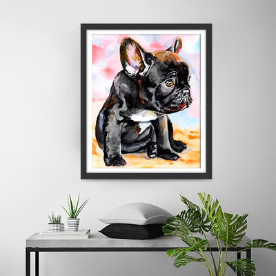 Bouledogue Noir Triste Broderie Diamant