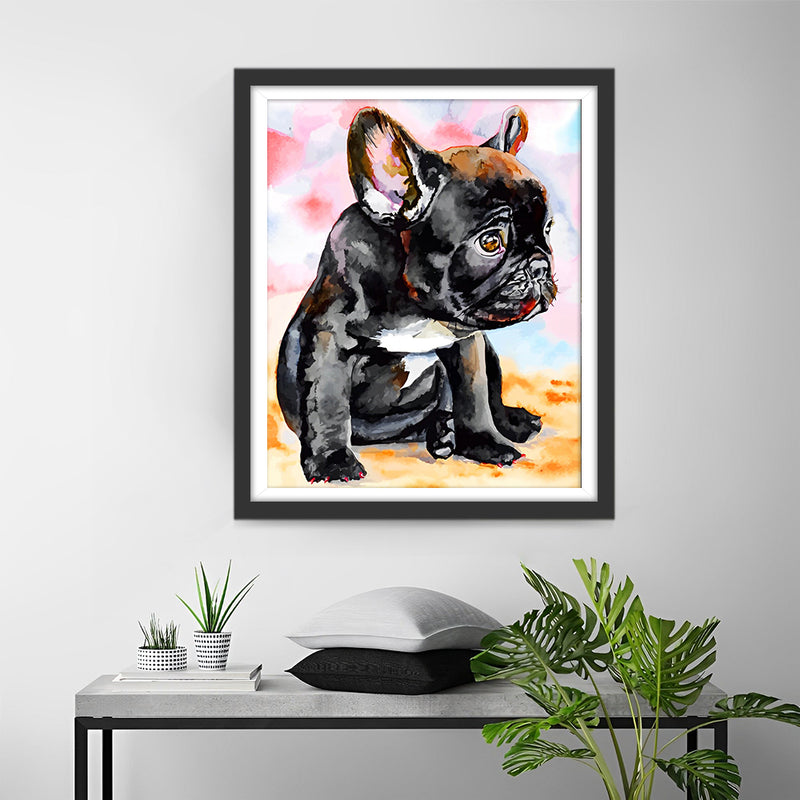 Bouledogue Noir Triste Broderie Diamant