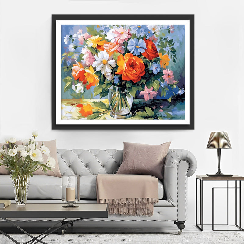 Bouquet dans un Vase en Verre Blanc Broderie Diamant