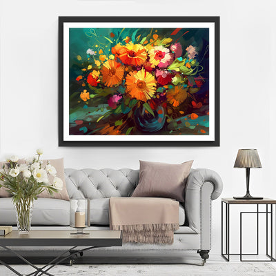Bouquet de Chrysanthèmes Aquarelle Broderie Diamant