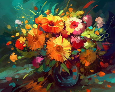 Bouquet de Chrysanthèmes Aquarelle Broderie Diamant