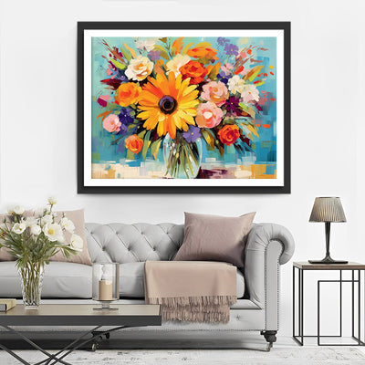 Bouquet de Fleurs dans un Vase en Verre Broderie Diamant