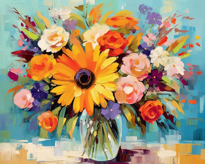 Bouquet de Fleurs dans un Vase en Verre Broderie Diamant