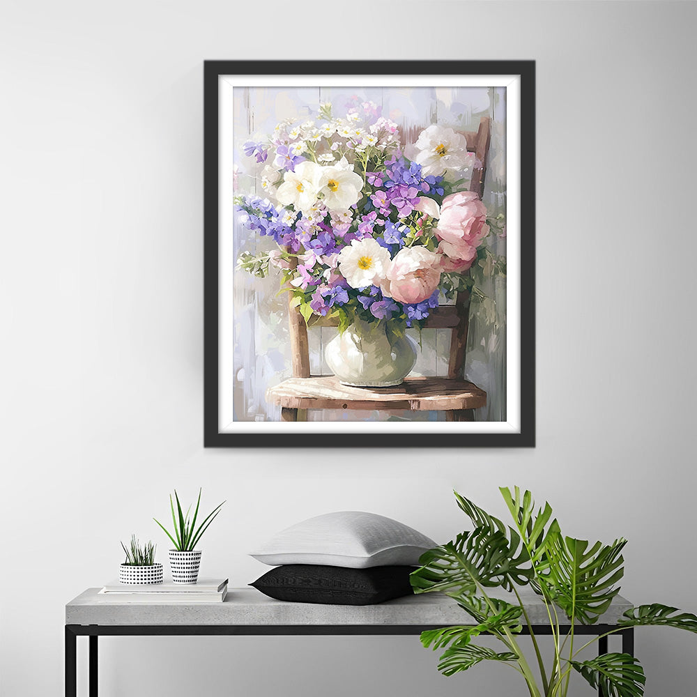 Bouquet de Fleurs sur une Chaise Broderie Diamant