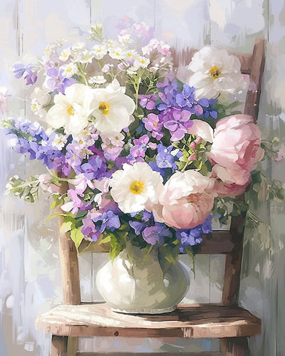 Bouquet de Fleurs sur une Chaise Broderie Diamant