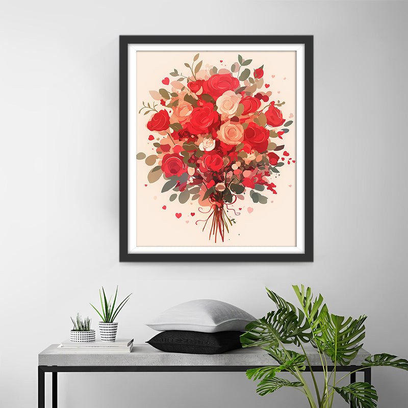 Bouquet de Roses Roses et Fuchsia Broderie Diamant
