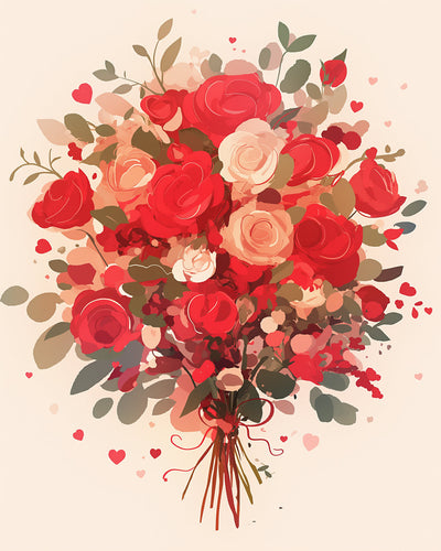 Bouquet de Roses Roses et Fuchsia Broderie Diamant