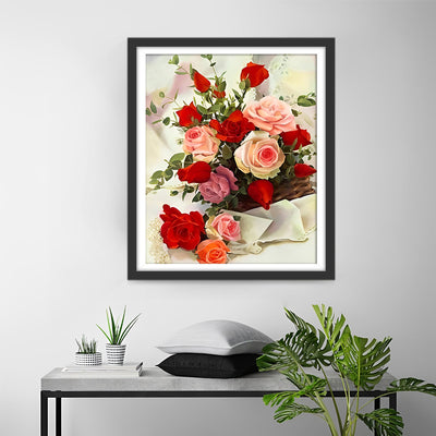 Bouquet de Roses Roses et Rouges Broderie Diamant
