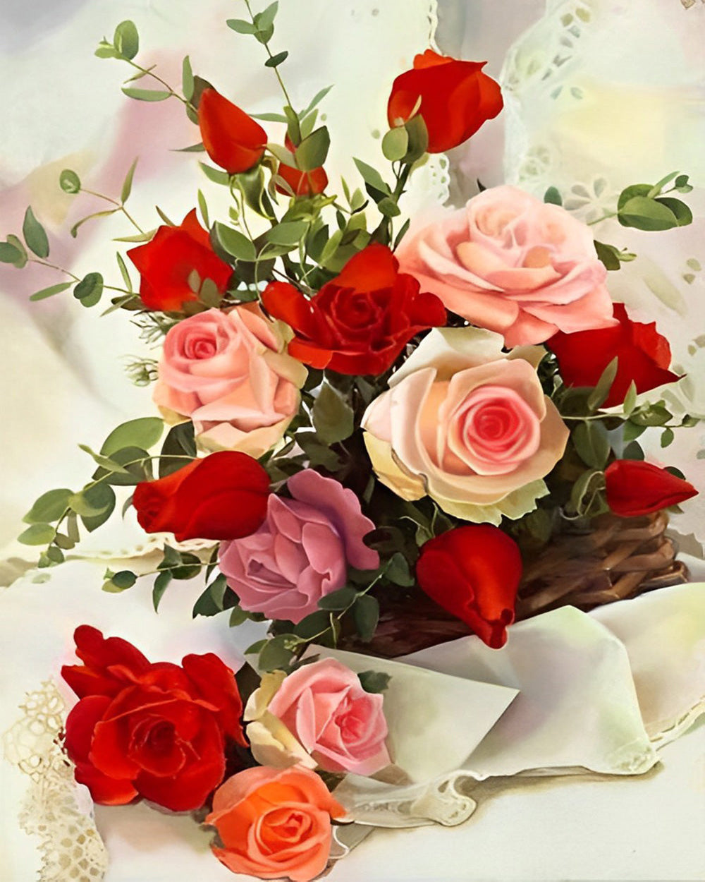 Bouquet de Roses Roses et Rouges Broderie Diamant