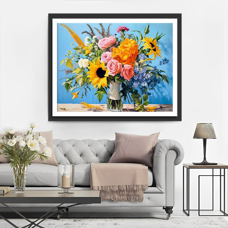 Bouquet de Tournesols et Roses Broderie Diamant