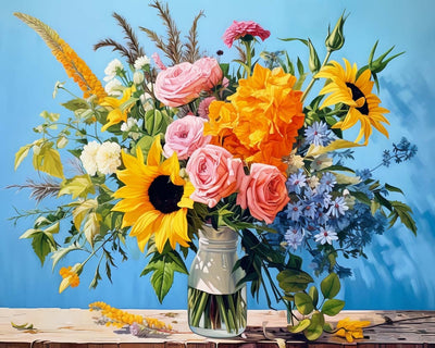 Bouquet de Tournesols et Roses Broderie Diamant