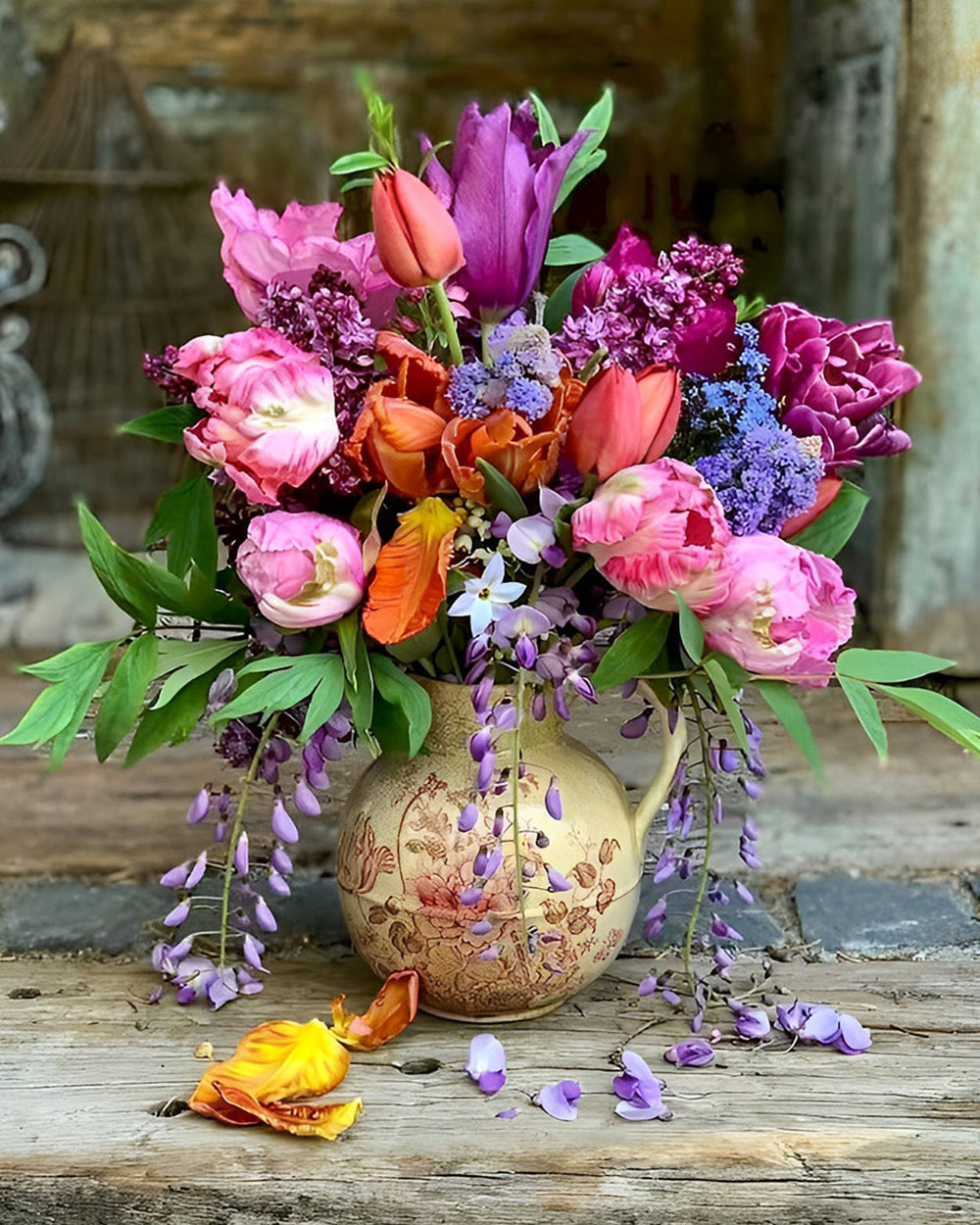 Bouquet de Tulipes Vintage Broderie Diamant