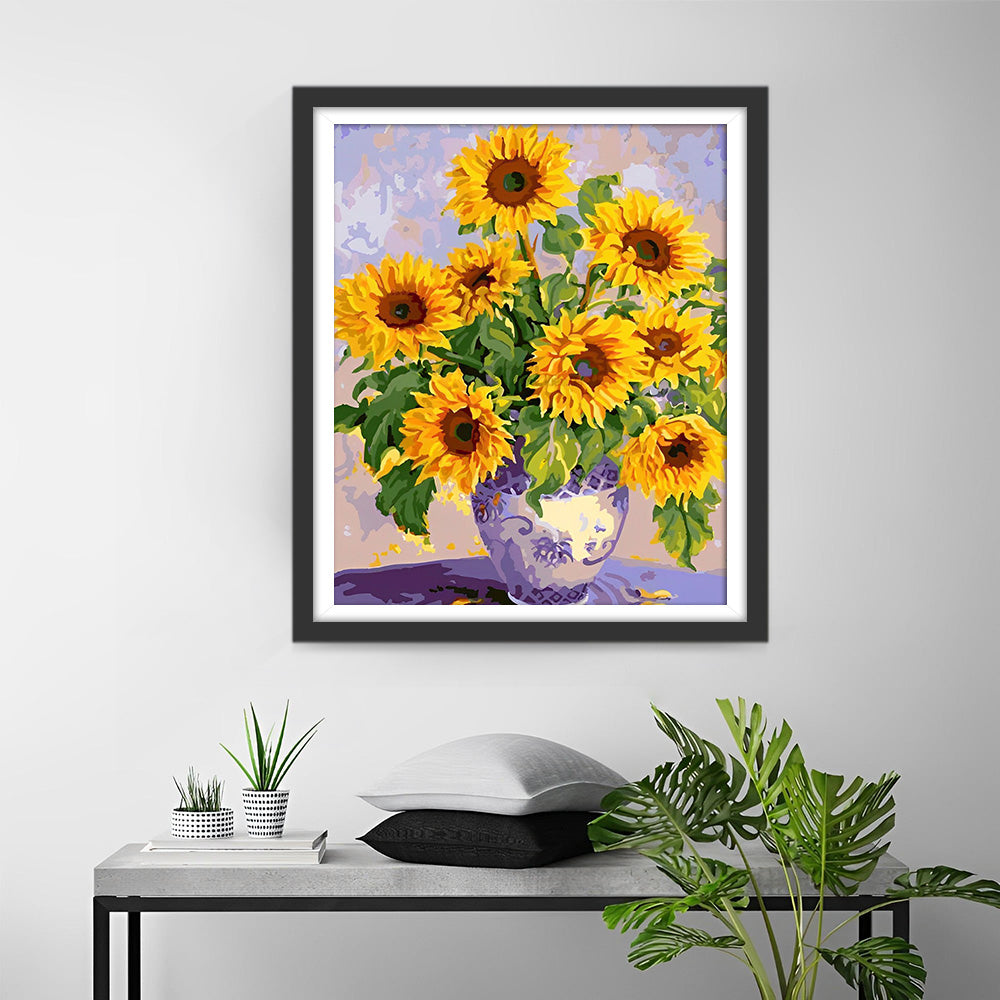 Bouquets de Tournesols dans un Vase en Porcelaine Broderie Diamant