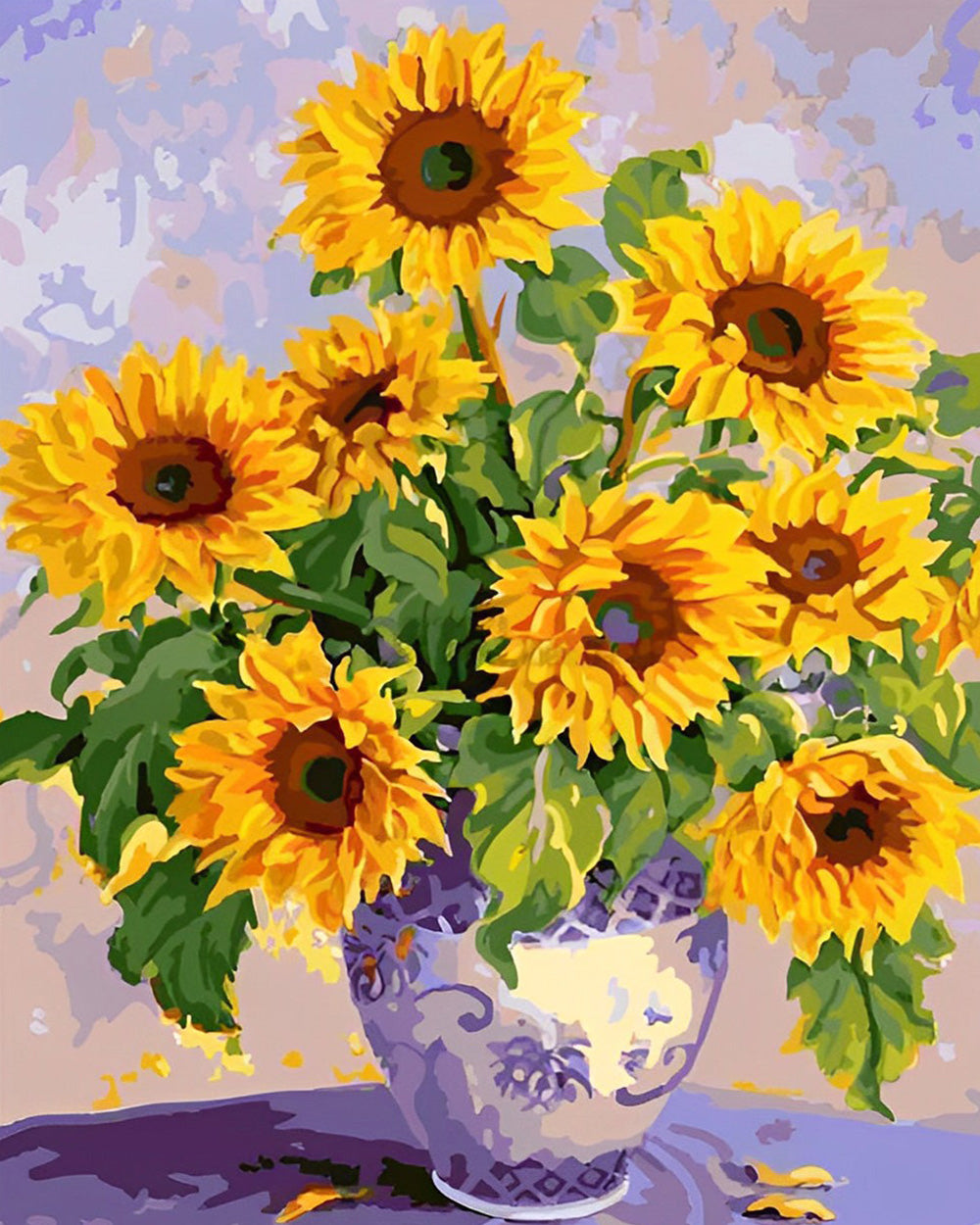 Bouquets de Tournesols dans un Vase en Porcelaine Broderie Diamant