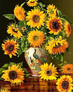 Bouquets de Tournesols dans un Vase Paon Broderie Diamant