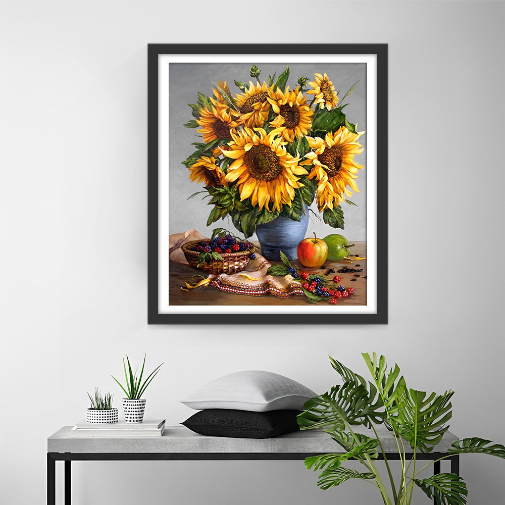Bouquets de Tournesols et Fruits Broderie Diamant