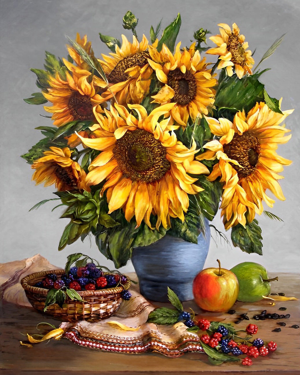 Bouquets de Tournesols et Fruits Broderie Diamant