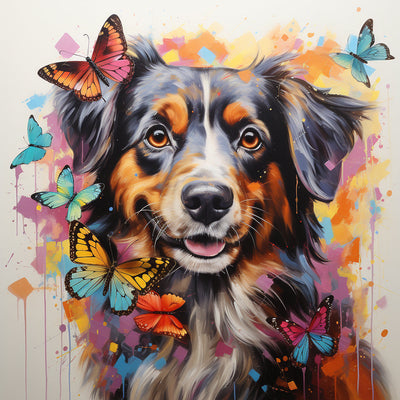Bouvier Bernois Entoure de Papillons Broderie Diamant