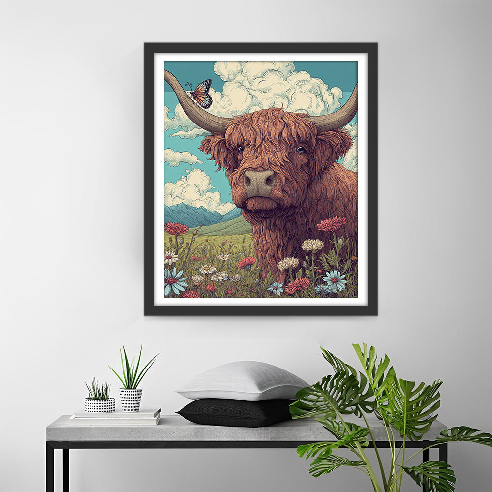 Bovin des Highlands sur la Prairie de Coteau Broderie Diamant