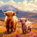 Bovins Highland au Pied de la Montagne Broderie Diamant