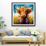 Bovins Highland et Fleurs Broderie Diamant